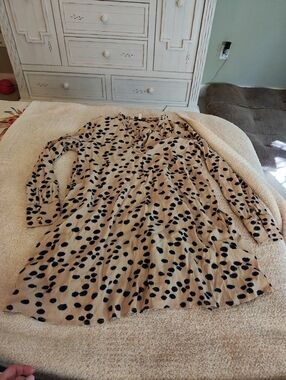 Hayden Beige/Teal Spotted Long Sleeve Shift Dress Sz Small